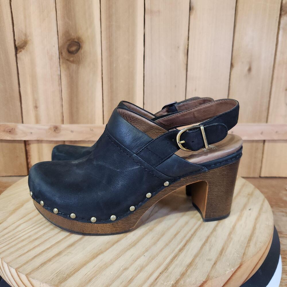 Dansko Delle Slingback Heels Womens 9 39 Black Leather Studded Clog Platform